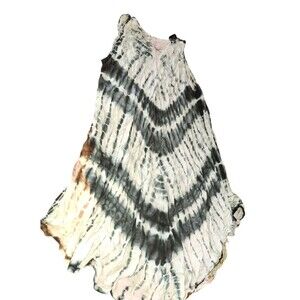 True Rock Tie-dye Sleeveless Black Gray Midi Dress Beach Cruise Free Size